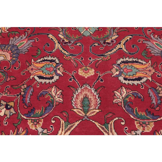 Vintage Retro Tabriz Red/Beige Wool Rug - 10'1'' X 13'1'' For Sale - Image 4 of 10