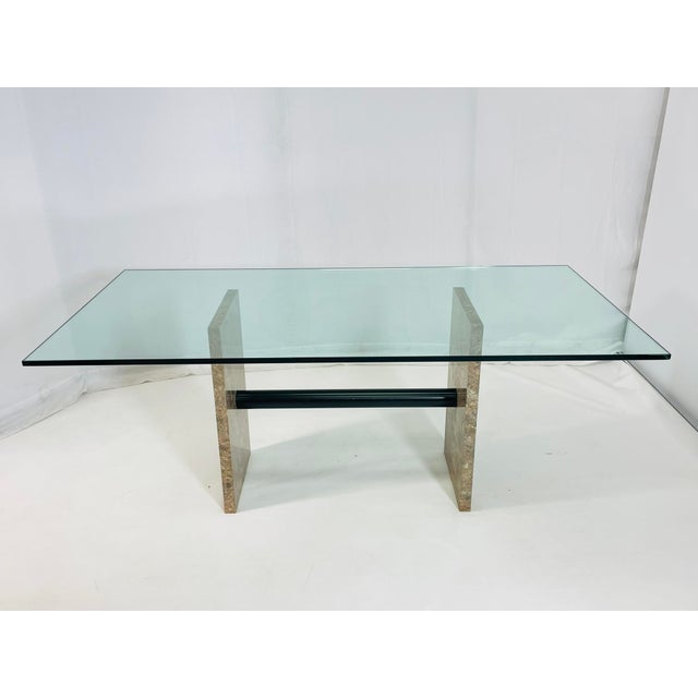 Vintage Marble & Glass Dining Table, Italy 1980s. For Sale - Image 4 of 12