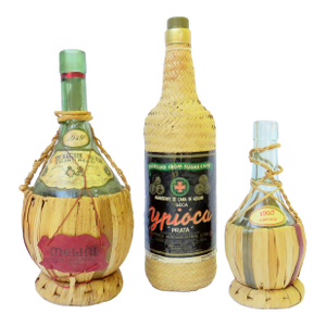 1940s Wicker Covered Bottles / Candleholders, S/3