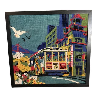 San Francisco Framed Needlepoint Textile Art For Sale