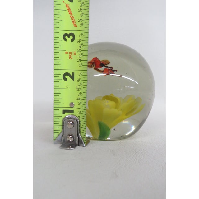 Yellow Silvestri Handcrafted Art Glass Paperweight Orange Bugs on a Yellow Flower 4516b For Sale - Image 8 of 12