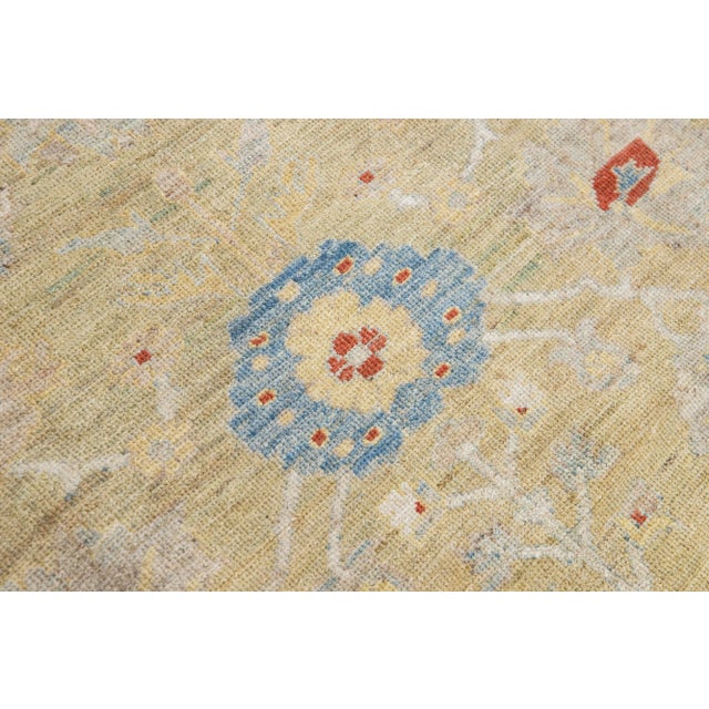 Modern Sultanabad Yellow Handmade Wool Rug With Floral Design For Sale - Image 10 of 11