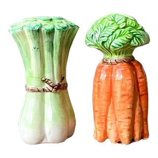 Vintage Glazed Ceramic Vegetables Salt and Pepper Shakers - Set of 2 For Sale