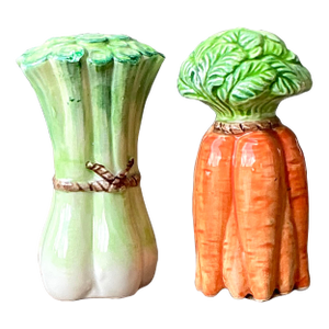 Vintage Glazed Ceramic Vegetables Salt and Pepper Shakers - Set of 2