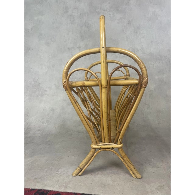 Goldenrod Midcentury Rattan Magazine Rack, 1960s For Sale - Image 8 of 12