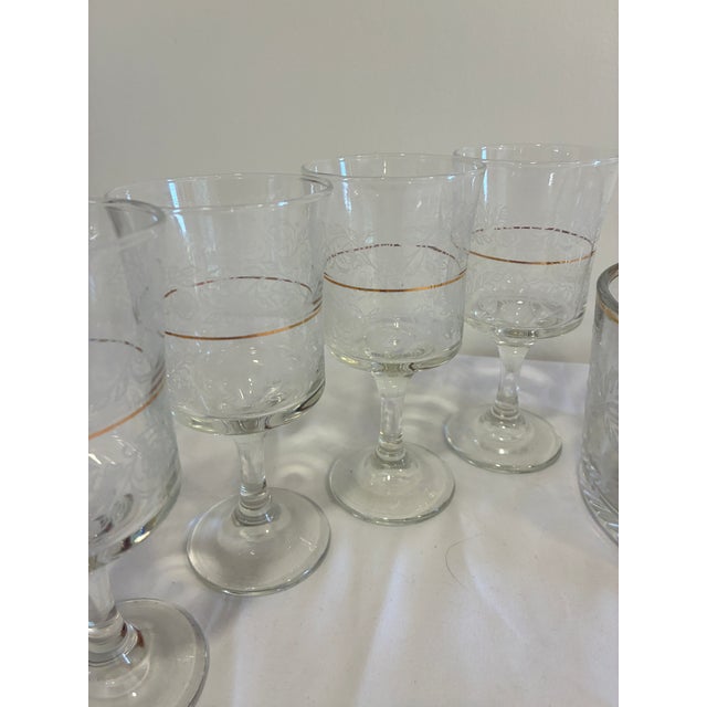 Mid-Century Modern Vintage Bartlett Collins Etched Glass Goblets & Ice Bucket Set – 9 Pieces For Sale - Image 3 of 15