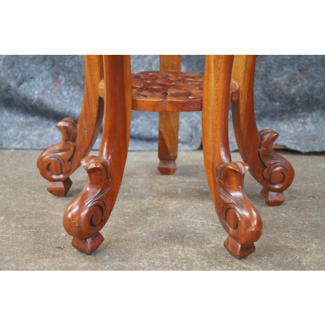 Brown Mid 20th Century Round Chinoiserie Carved Mahogany Plant Stand Sculpture Pedestal For Sale - Image 8 of 11
