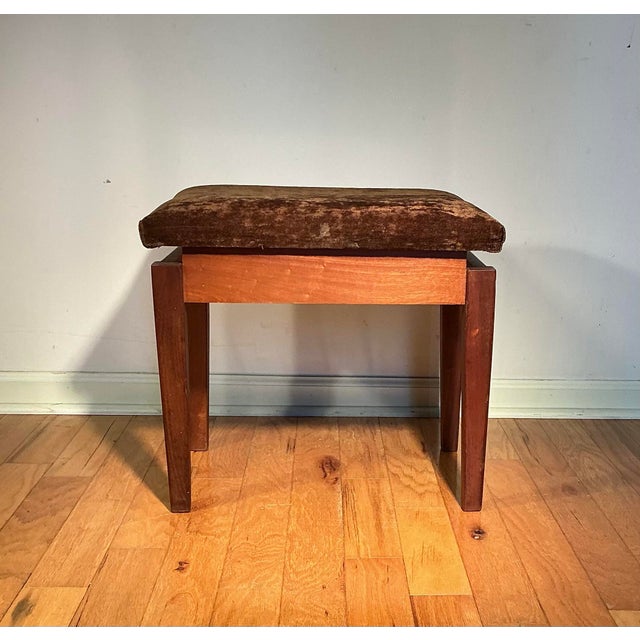Jens Rison Danish Mid Century Upholstered Walnut Floating Seat Ottoman For Sale In Greenville, SC - Image 6 of 10