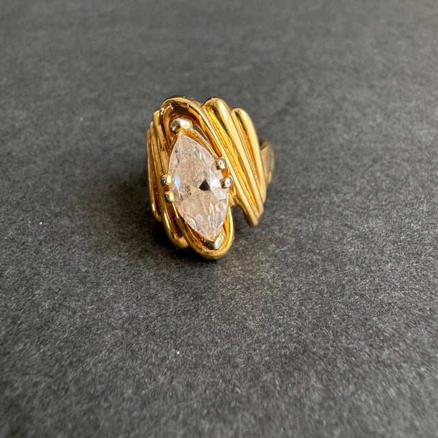 Vintage 18k Gold Electroplate‎ Cocktail Ring Marquis Cut Cz Cubic Zirconia 6.5 For Sale - Image 6 of 12