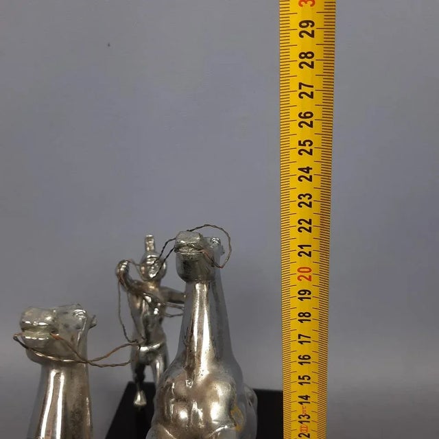 Antique Chromed Metal Sculpture of Roman Horse Trainer on Marble Base, 1930 For Sale - Image 15 of 16