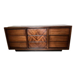 Mid-Century Modern Chevron Book-Matched Walnut Dresser by Lane Alta Vista Furniture Company, C. 1970’s For Sale