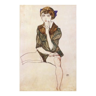 1981 Egon Schiele 23 Erotic Drawings Seated Girl in Green Blouse For Sale