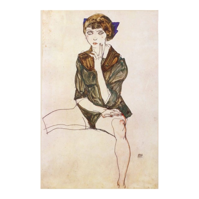 1981 Egon Schiele 23 Erotic Drawings Seated Girl in Green Blouse For Sale