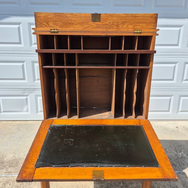Victorian 19th Century Early American Solid Oak Plantation Style Drop-Down Secretary Desk For Sale - Image 3 of 10