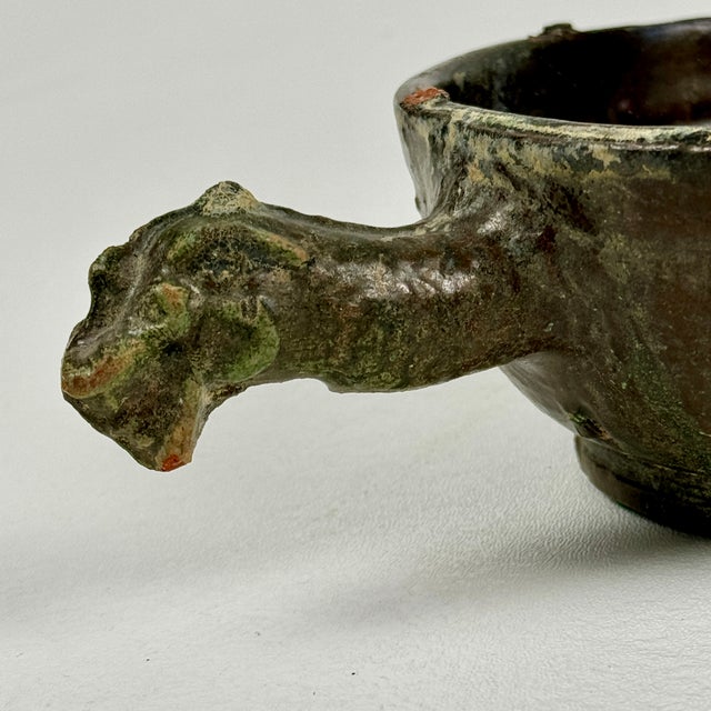 Ceramic Vintage Asian Ceramic Green Glazed Dish With Dragon Head Extended Handle For Sale - Image 7 of 11