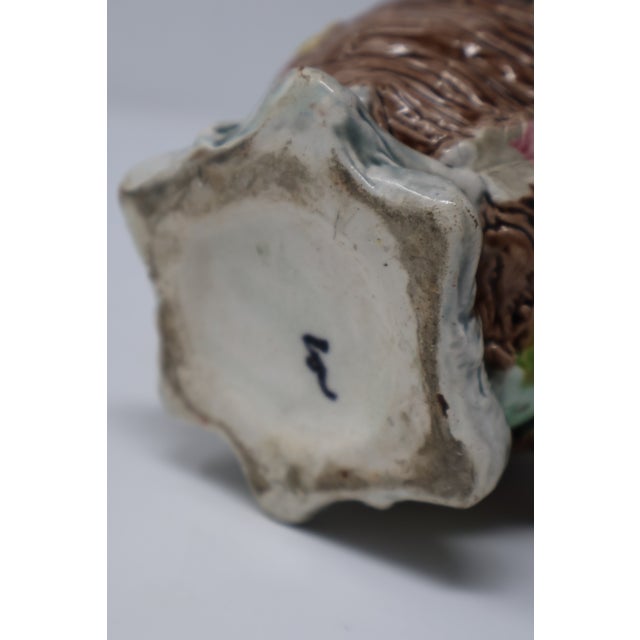 Antique English Majolica Rustic Floral Tree Bark Pitcher, Attributed to Shorter & Boulton For Sale - Image 17 of 18