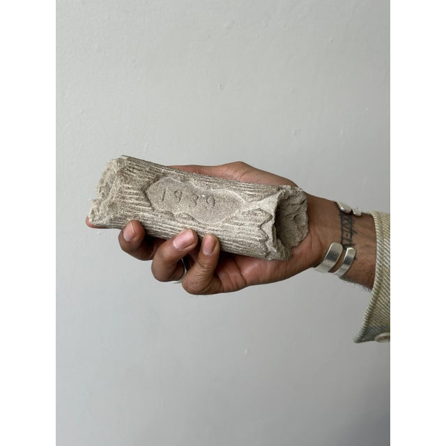 American Vintage Memento Mori Carved Stone Log Inscribed, "1939" For Sale - Image 3 of 14