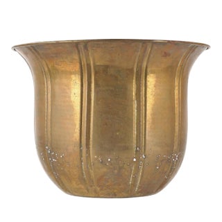 Mid 20th Century Italian Made Solid Brass Ribbed Planter Pot For Sale