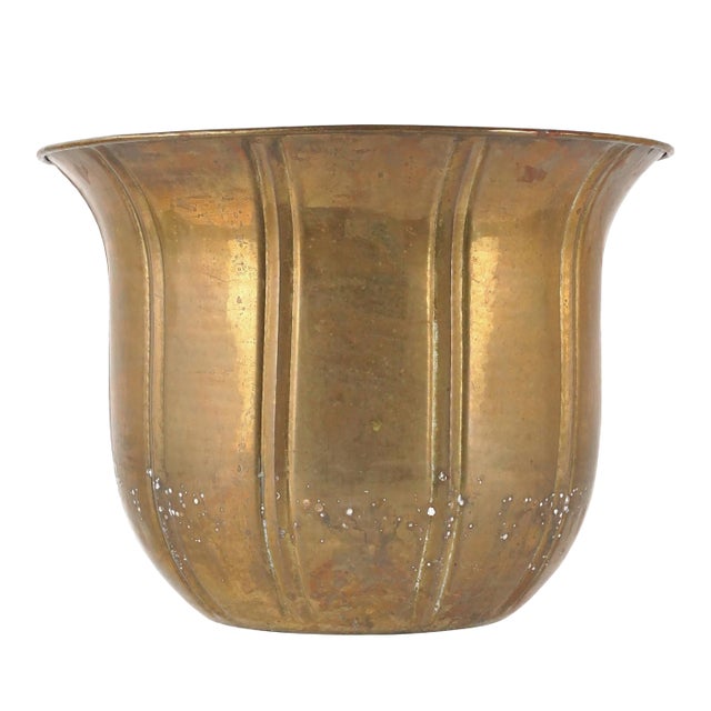 Mid 20th Century Italian Made Solid Brass Ribbed Planter Pot For Sale