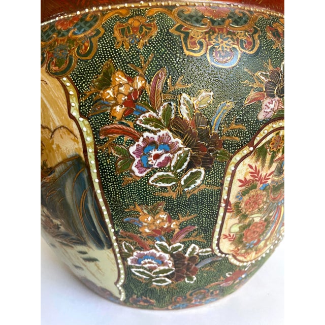 Ceramic Vintage Japanese Asian Satsuma Fishbowl Vase Pot For Sale - Image 7 of 13