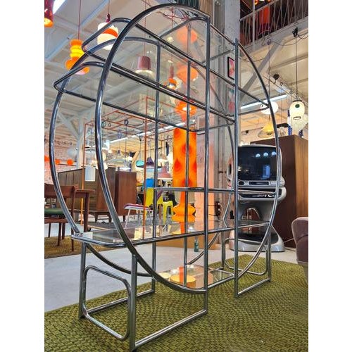 Round Room Divider in Chrome and Glass For Sale - Image 3 of 11