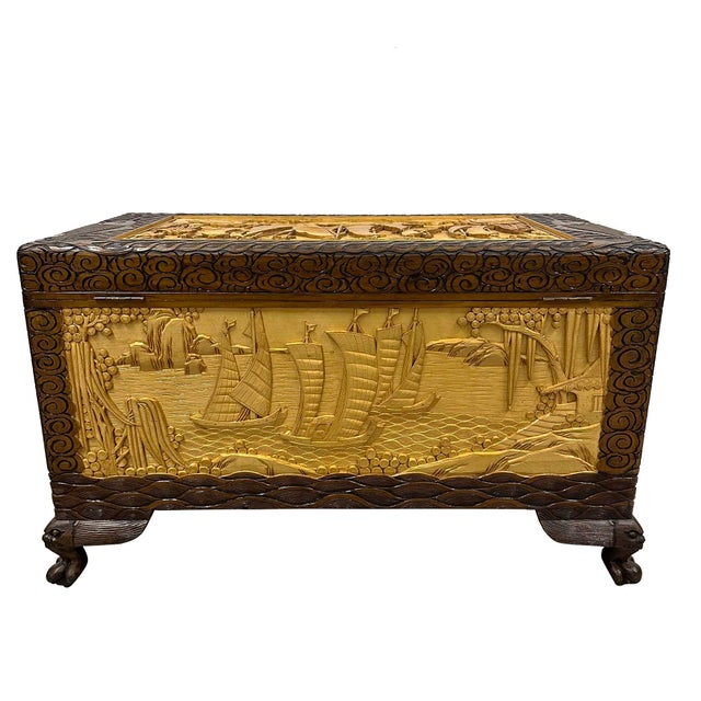 Early 20th Century Chinese Carved Camphor Wood Hope Chest For Sale - Image 12 of 16