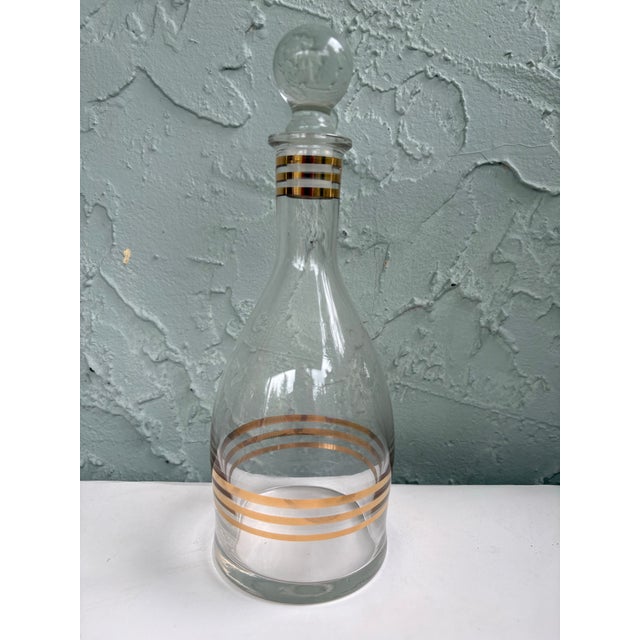 Glass Vintage Mid-Century Modern Handmade Ussr Crystal Decanter & Six Cordial Glasses Set With Gold Bands, Barware - 7 pcs For Sale - Image 7 of 11