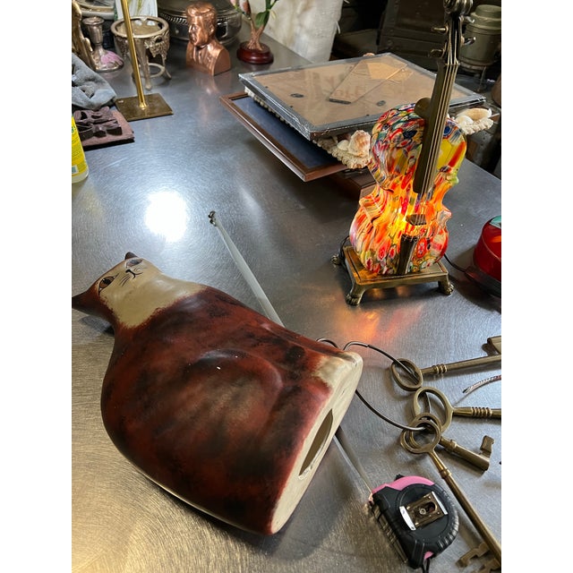 Vintage Ceramic Painted Cat Sculpture, Signed For Sale - Image 10 of 10