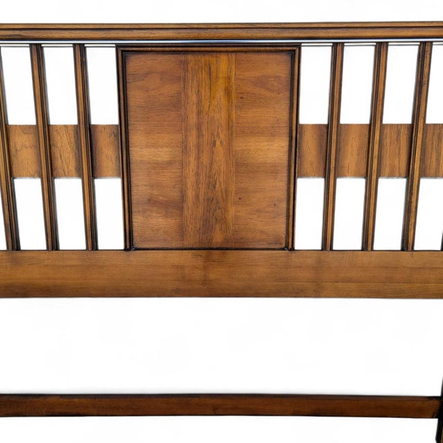 Mid-Century Modern Walnut Veneer King Headboard With Chrome Trim For Sale - Image 11 of 18