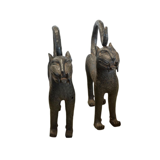 Vintage Large Benin Bronze Sculpture of a Leopard 31 " H Nigeria For Sale - Image 9 of 9