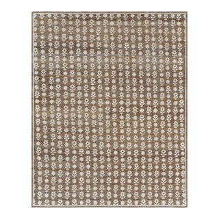 Rug & Kilim’s Modern Block Print Rug in Brown with White Floral Patterns - 6x9 For Sale