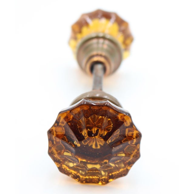 Pair of Vintage Fluted Amber Glass Door Knobs For Sale - Image 4 of 5
