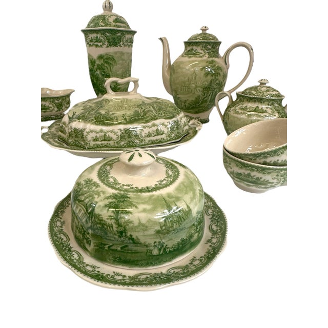 Late 20th Century Italian Reproduction Green and White China Tea Set - 24 Pieces For Sale - Image 9 of 12