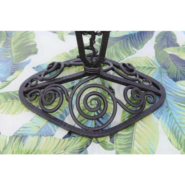 Metal 1920s French Art Deco Wrought Iron Double Lamp With Glass Shades For Sale - Image 7 of 12