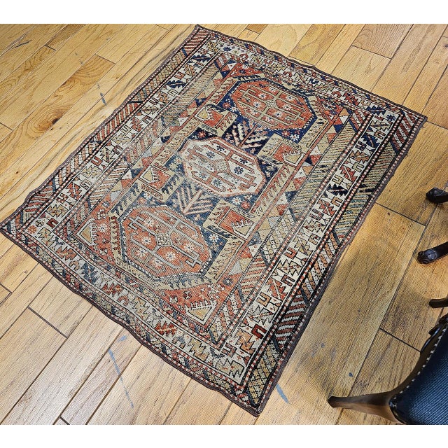 Tan Antique Caucasian Shirvan Area Rug, Wool Pile, Geometric Pattern, 1880s, 4' x 5' For Sale - Image 8 of 18