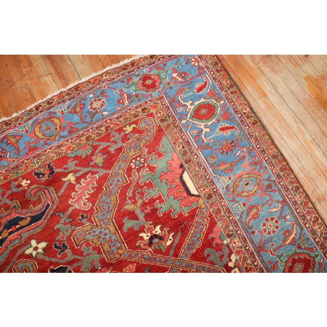 Early 20th Century Zabihi Collection Dragon Red Field Antique Heriz Serapi Rug - 9' x 11'8" For Sale - Image 5 of 12