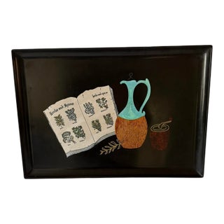 Vintage Couroc of Monterey "Herbs & Spices" Mid‑Century Modern Hand‑Inlaid Serving Tray — 18" X 12½" For Sale
