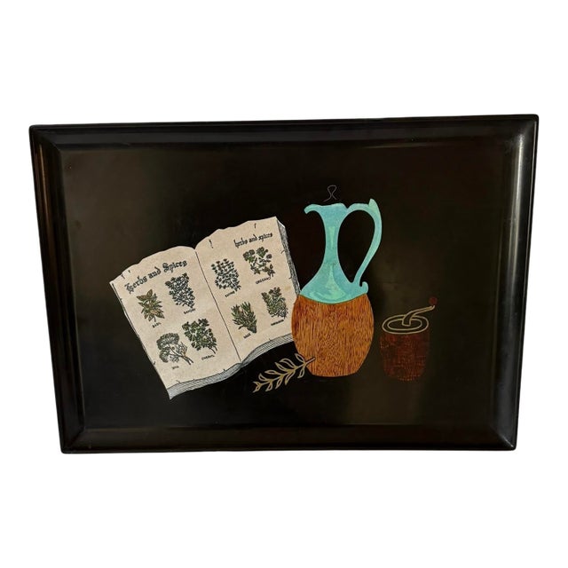Vintage Couroc of Monterey "Herbs & Spices" Mid‑Century Modern Hand‑Inlaid Serving Tray — 18" X 12½" For Sale