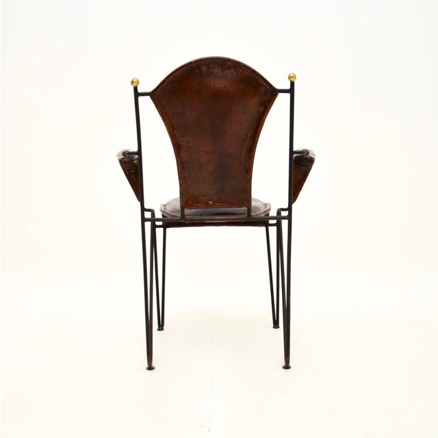 Metal Vintage French Iron and Leather Armchair by Jacques Adnet, 1960s For Sale - Image 7 of 10