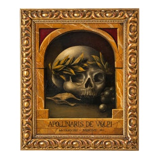 Baroque Style Oil on Canvas Memento Mori Profile Painting in Giltwood Frame For Sale