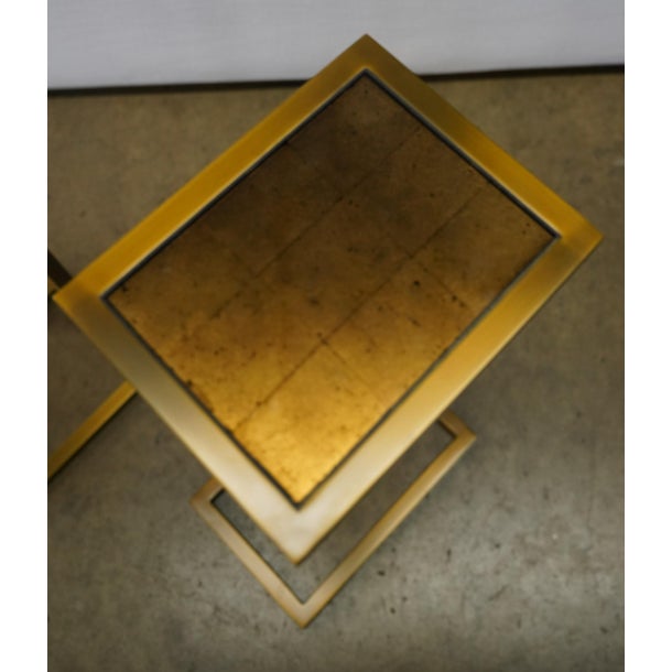 Contemporary Restoration Hardware: Pair of Brass-Finish Metal Drinks Tables For Sale - Image 3 of 7