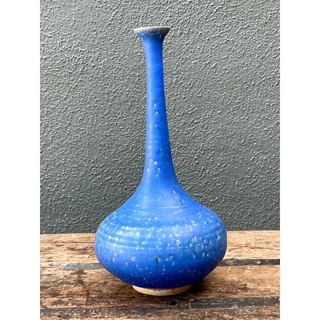 Vintage Tall Blue Ceramic Vase For Sale In West Palm - Image 6 of 12