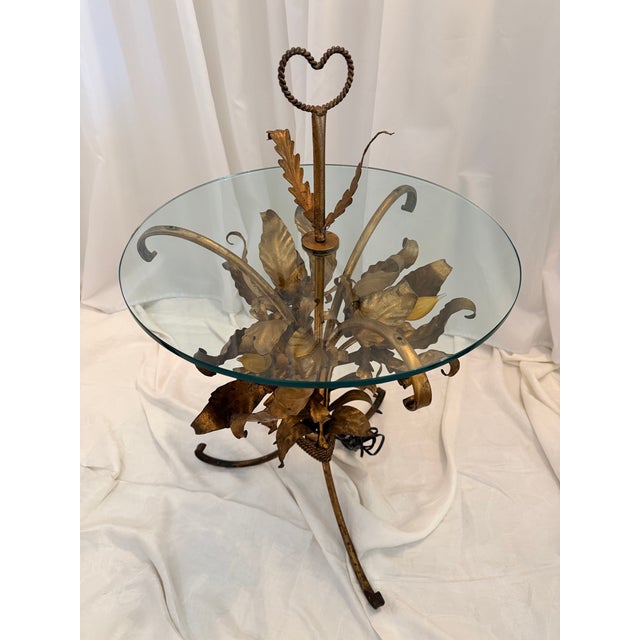 Hans Kögl Hollywood Regency Gilded Metal and Glass Flower Base Side Table by Hans Kogl For Sale - Image 4 of 14