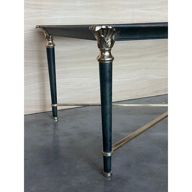 Mid Century Rectangular Coffee Table, Green Iron with Bronze and Brass Details For Sale - Image 11 of 18
