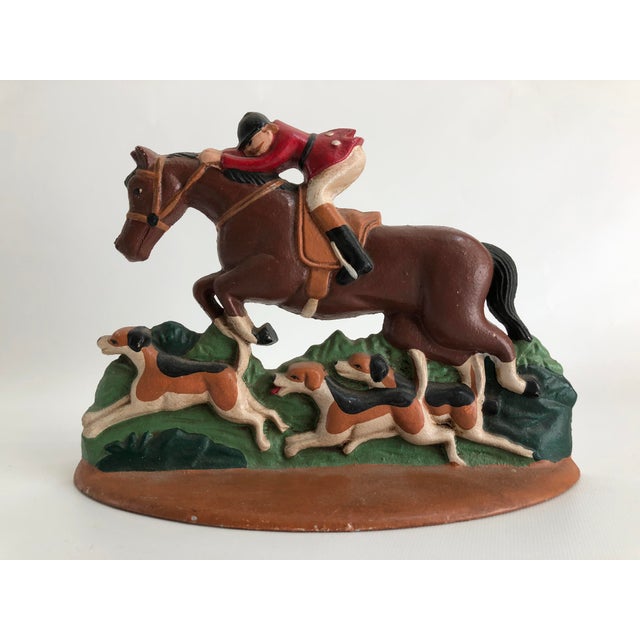 Vintage Cast Iron Equestrian Horse Fox Hunt Door Stop Chairish