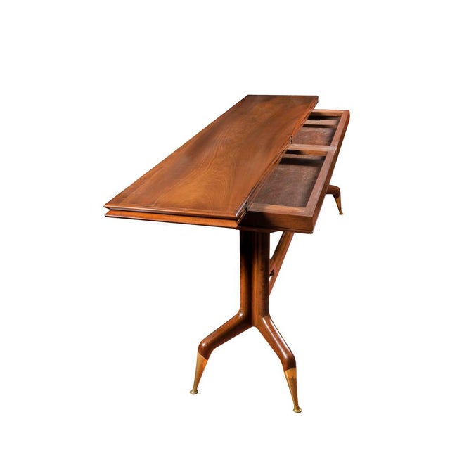 Console Table in Walnut with Brass Legs by Gio Ponti, 1950s For Sale - Image 6 of 17