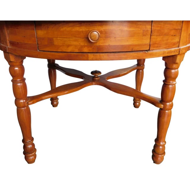 Rustic European 1900s Swiss Cherrywood Single-Drawer Circular Center Table For Sale - Image 3 of 6