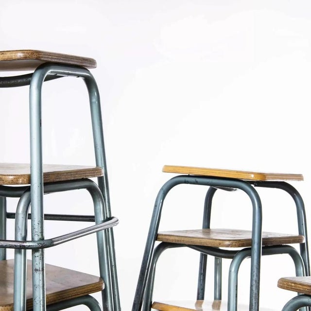 Wood French Stools Aqua with Square Seat from Mullca, 1950s For Sale - Image 7 of 8