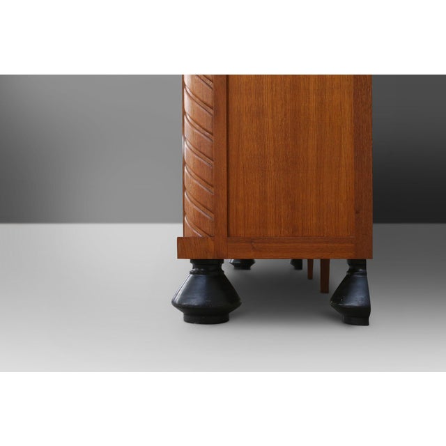 Black Art Deco Brutalist Belgian Sideboard in Oak and Brass Details, 1940s For Sale - Image 8 of 17