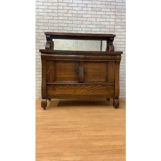 1900s Antique Empire Quarter Sawn Oak Sideboard With Mirror Chairish